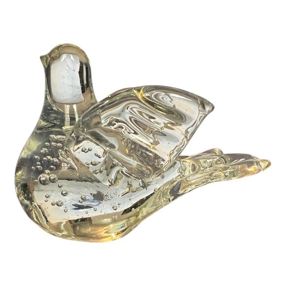 Hand Blown Clear Glass Bird Paperweight With Controlled Bubbles 2.75" Tall Decor - Picture 4 of 7